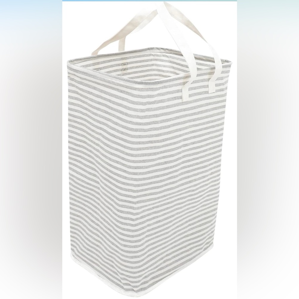 Gray and White Striped Laundry Basket. (Pack of 2)🧺